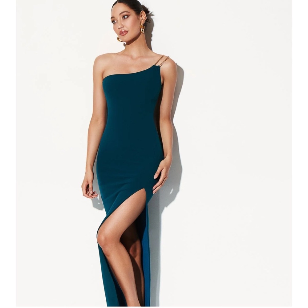 Nookie Estella One Shoulder Gown in Teal Sz L Christmas New Years Wedding Guest